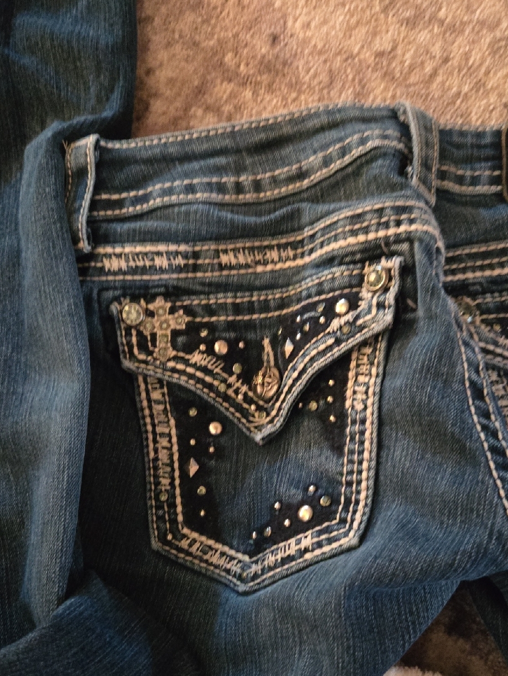 Miss Me Dark Blue Bootcut Jeans with Embellished Pocket